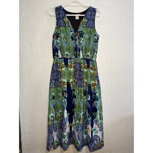 Miss‎ Pink elastic waist lace up paisley print dress womens medium milkmaid